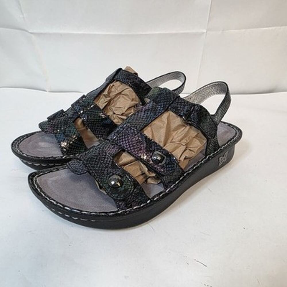 Alegria Womens 42 Wedge Sandals Black Purple Iridescent Slip Resistant Comfort